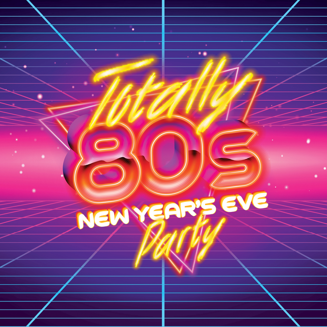 80s new years even party graphic at Legends Bay Casino